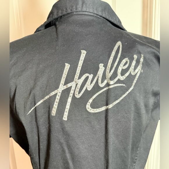 Harley Davidson zip-front bling shirt rhinestones size 1W (1X) - nice!! - Picture 3 of 8